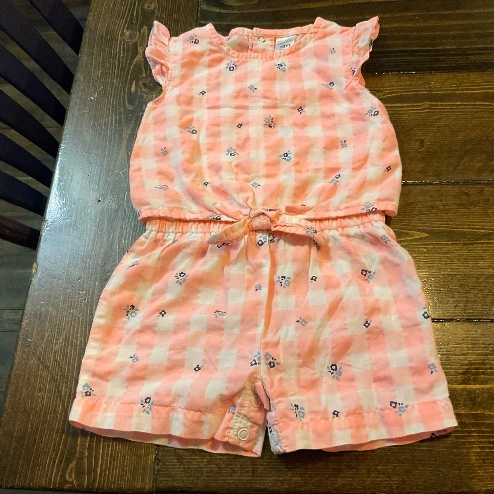 Carter's Pink and White Jumpsuit with Ruffled Sleeves